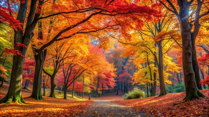 Vibrant and colorful autumn leaves in a forest setting, autumn, fall, palette, colors, foliage, vibrant, nature, seasonal, trees