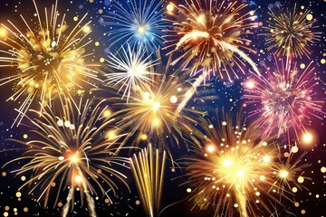 Naklejka premium Colorful New Year firework wallpaper with golden display on dark background