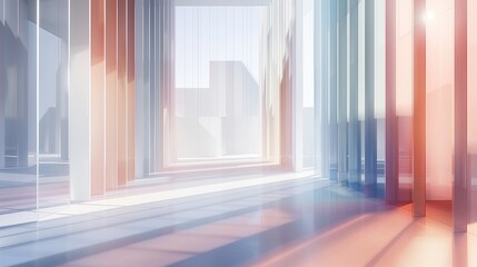 Serene Pastel-Toned Interior Space. Abstract Modern Interior with Large Windows and Vertical Lines 
