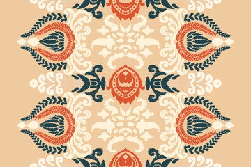 Ethnic ikat seamless pattern in tribal. Aztec geometric ethnic ornament print. Ikat pattern style. Design for background, wallpaper, illustration, fabric, clothing, carpet, textile, batik, embroidery.