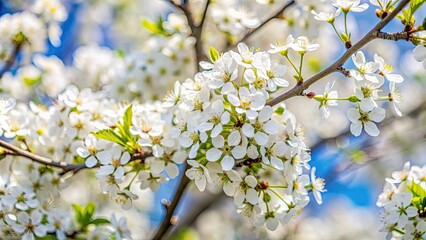 Fototapeta premium Blooming juneberry tree with white flowers in spring , juneberry, snowy mespilus, Kupfer-Felsenbirne