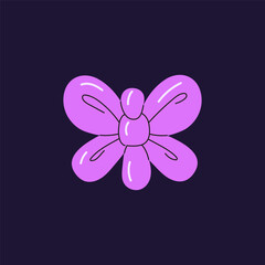 Balloon modelling for Birthday party decoration. Twisting childish inflatable toy of cute butterfly. Children rubber animal shape with helium. Kids event decor. Flat isolated vector illustration