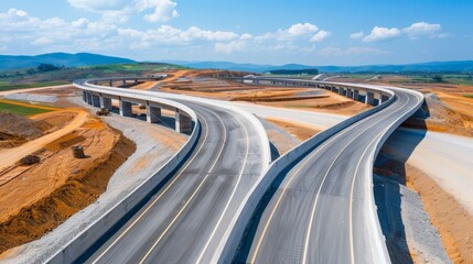 Infrastructure project in progress, showcasing advanced engineering and construction technology, large-scale bridges and road networks