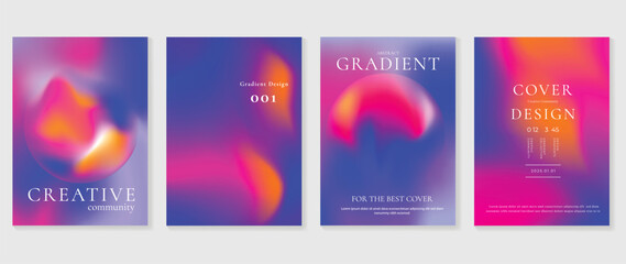 Modern gradient poster background vector set. Minimalist style cover template with vibrant perspective 3d geometric prism shapes collection. Ideal design for social media, cover, banner, flyer.