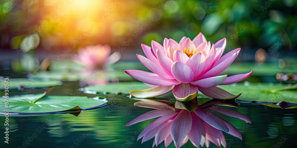 Wall mural Pink lotus flower blooming in a serene pond, lotus, pink, flower, blooming, pond, water, nature, peaceful, zen, beauty