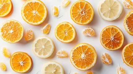 Obraz premium Citrus Fruit Slices on White Background