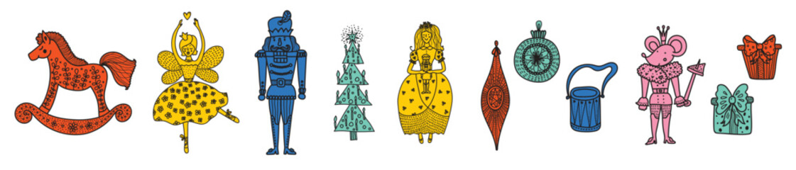 Nutcracker. Set. Magic vector illustration. Tansparent background.