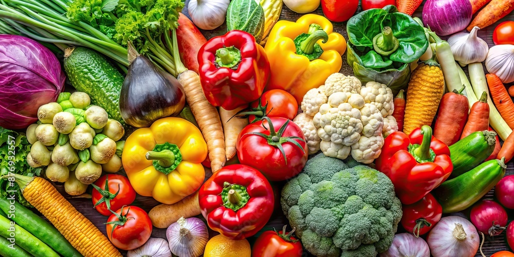 Poster Close up of an assortment of colorful fresh vegetables, healthy, organic, nutritious, farm fresh, vibrant, assortment