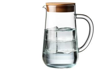 A Crystal Pitcher Filled With Refreshing Ice Water on a White or Clear Surface PNG Transparent Background