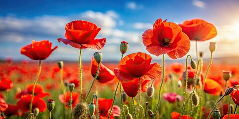 Obraz premium A stock photo of red poppy flowers symbolizing Victory in Europe Day