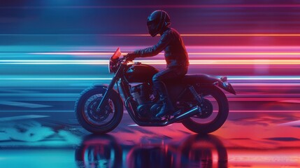 Fototapeta premium Motorcycle Rider in Neon Lights