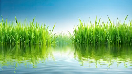Obraz premium Green grass reflecting in calm water, nature, environment, tranquility, peaceful, reflection, surface, serene, landscape, outdoor