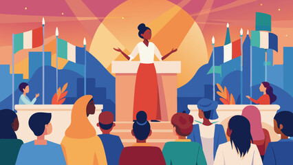 Diverse Audience Listening to Female Speaker at Conference