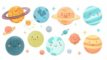 Cosmos orbit flat design side view cartoon animation in pastel colors