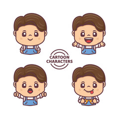 set cartoon character designs with different poses and expressions