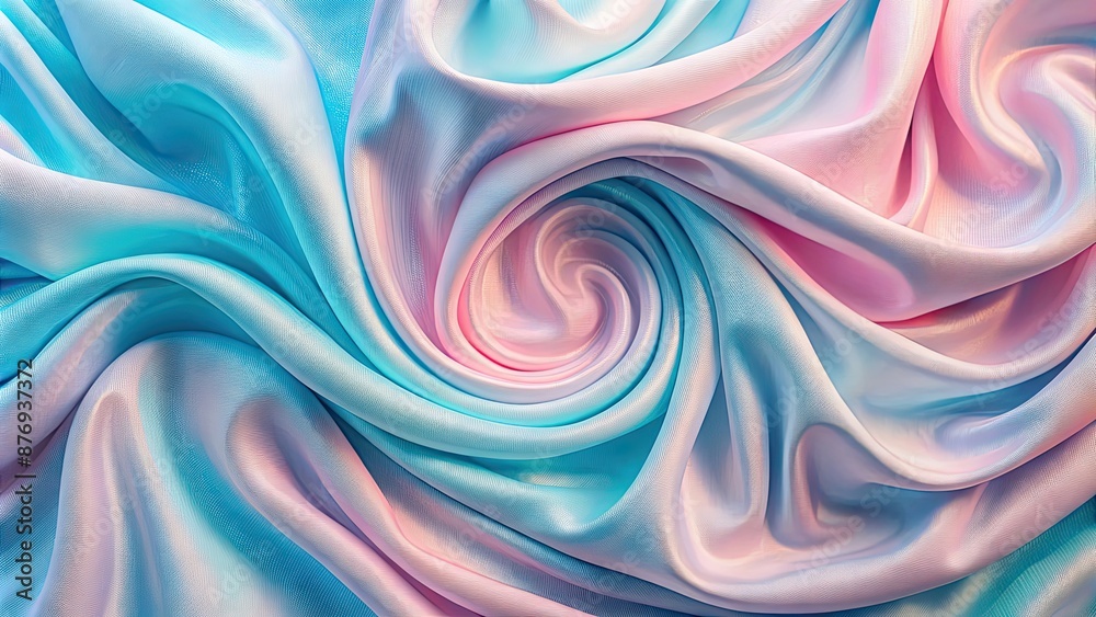 Wall mural Soft pastel blue and pink fabric draped in swirling patterns background, soft, pastel, blue, pink, fabric, draped, swirling