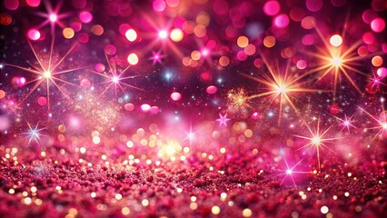Pink Sparkles And Stars On A Dark Background.