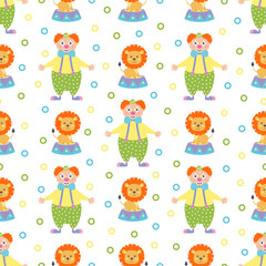 cartoon seamless pattern with lion and clown