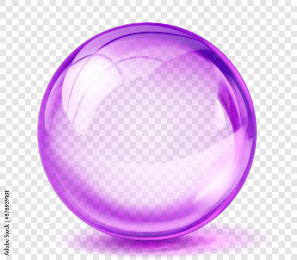 Wall mural large translucent shiny sphere of purple color with glare and shadow on transparent background. vect