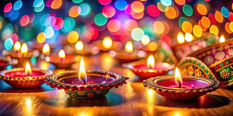 Diwali festival celebration with colorful lights, diyas, and traditional decorations, Diwali, Deepavali, Hindu