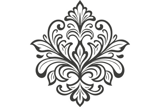 Damask graphic ornament. Floral design element. Black and white pattern