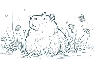 Children's coloring. Capybara, a slightly overweight and chubby fairy tale character. Lazy and clumsy, but with a good heart. 