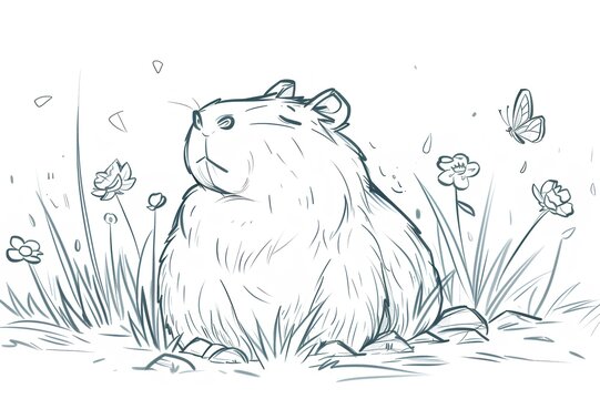 Children's coloring. Capybara, a slightly overweight and chubby fairy tale character. Lazy and clumsy, but with a good heart. 