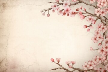 Fototapeta premium Realistic vintage drawing of cherry blossom border backgrounds flower plant.
