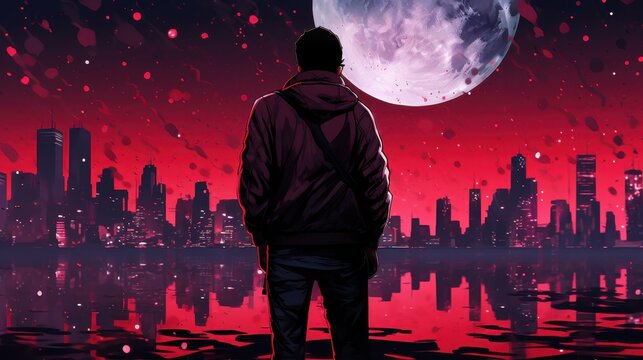 Powerful Overlord overlooks the neon cityscape in a cinematic scene. - Powered by Adobe