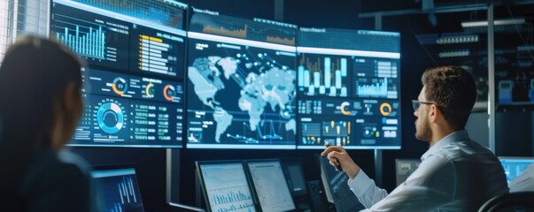 Diverse Team Collaborating on Economic Data Analysis in Modern Office Setting