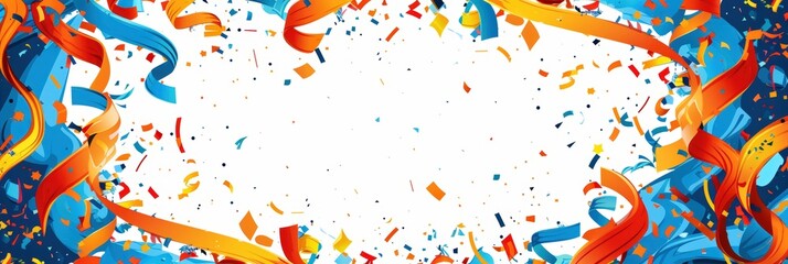 Vibrant celebration background with colorful ribbons and confetti, perfect for festive events, parties, and holiday designs.