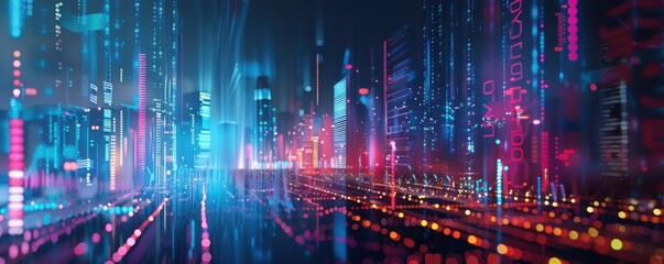 Obraz premium Digital Metropolis: Abstract Futuristic Cityscape with Economic Data Streams