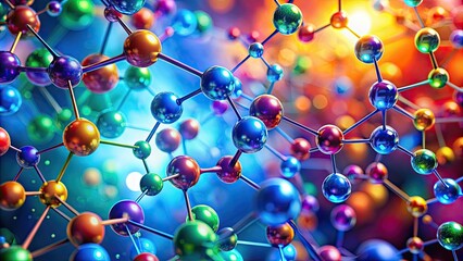 Abstract molecular structures and geometric patterns in vibrant color composition, molecular, structures, geometric