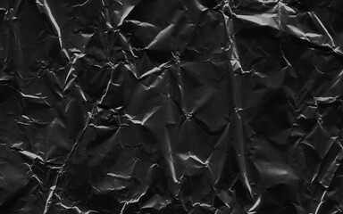 Abstract transparent plastic wrap wrinkled texture on black background. Vector illustration vinyl, texture overlay effect of an old cover with defects and scuffs. Wrinkled, torn and old packaging.