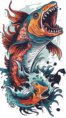 Vector illustration of a red fish in the style of a tattoo