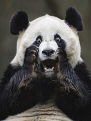 Fototapeta premium Very surprised panda with open mouth