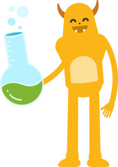Cute Monster Character Holding Lab Flask
