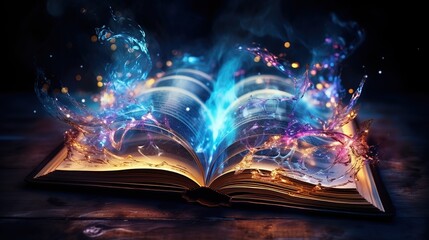 Magic Book with Glowing Flames and Sparks