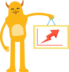 Cute Monster Character Holding Arrow Chart
