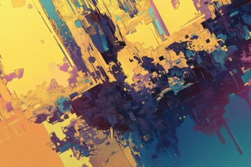 Fototapeta premium Abstract Geometric Composition in Yellow, Blue, and Purple Hues