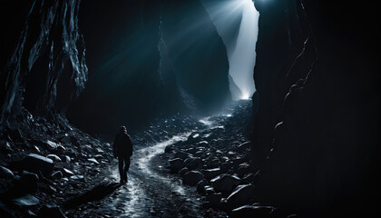 Fototapeta premium Canyon Roams in Cloudy Winter: The Seeker's Excursion Immersed in Landslide