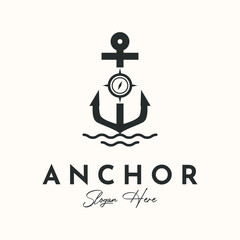 anchor ship line art logo vector minimalist illustration design,navigation anchor logo design