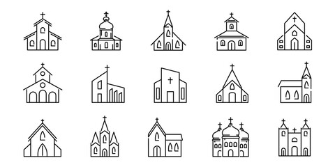 Church icon. Church icon set. Religion icon set.
