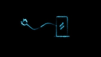 Ev point icon electrocar charge point station neon flash video. Electric station charging power cable supply glowing animation with alpha channel. Eco fuel