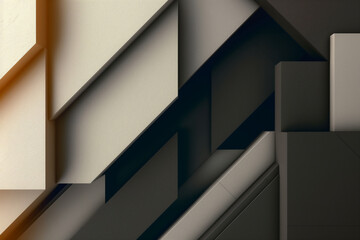 Fototapeta premium abstract geometric pattern with overlapping 3d blocks in shades of gray, black, and beige creating a modern, minimalist design