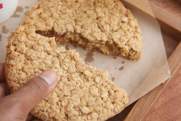 Delicious fresh baked oatmeal cookies on a tray 