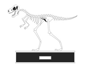 Tyrannosaurus rex fossil black and white 2D line cartoon object. Dinosaur exhibit isolated vector outline item. Prehistoric predator exposition. Science museum monochromatic flat spot illustration © The img