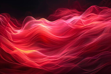 abstract illustration of sinuous red waves on a black background, mixing shades of crimson and scarlet with subtle gradients.