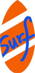 surf가 적힌 주황색 서핑보드