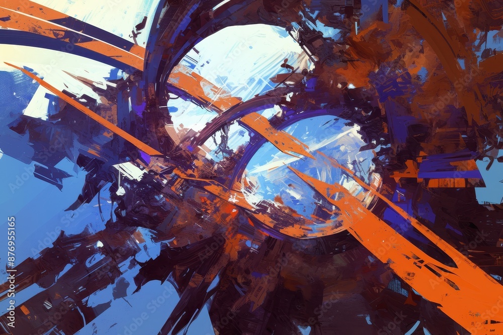 Wall mural Abstract Digital Painting with Orange and Blue Hues